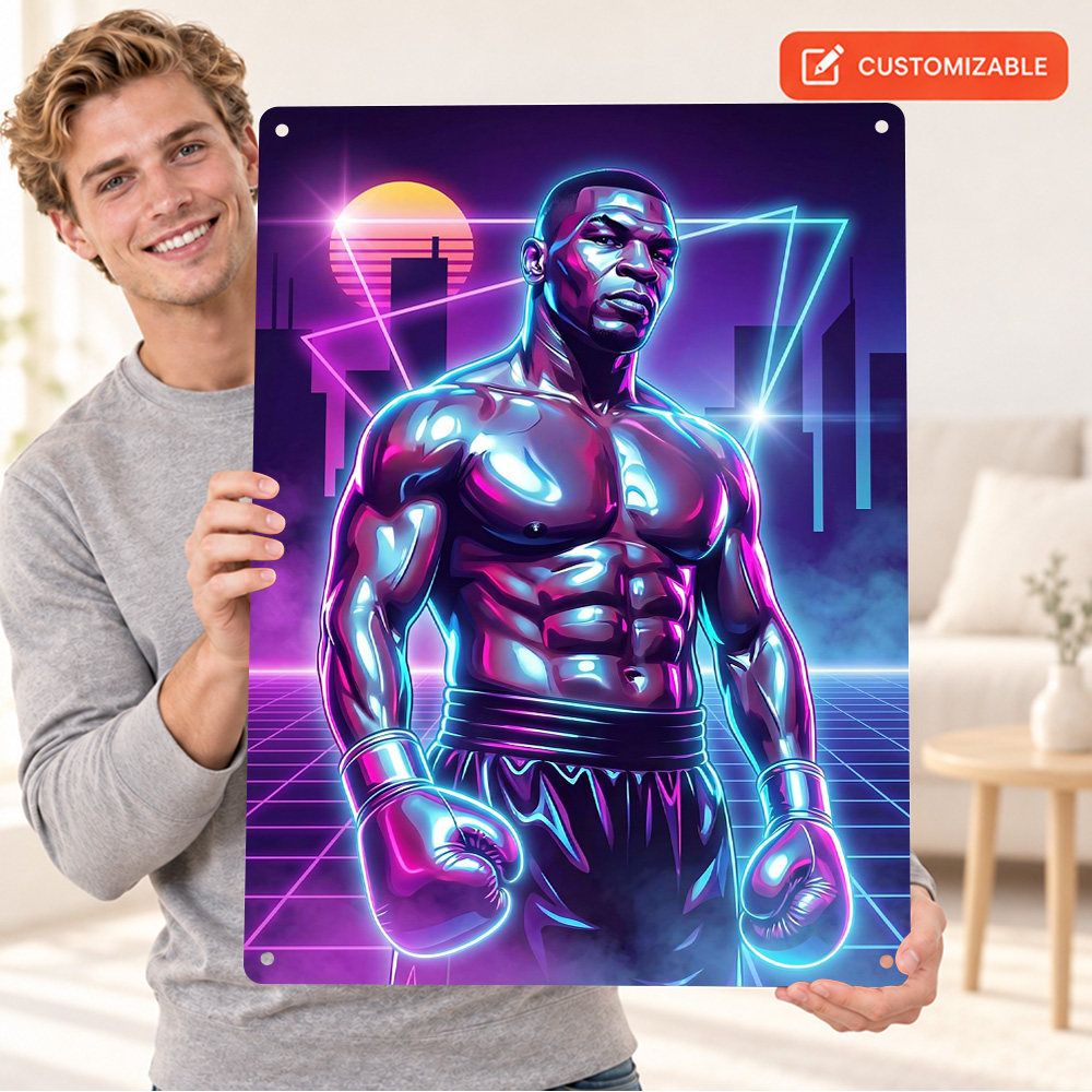 Home Gym Neon Sign - ملصق معدني بتصميم مايك تايسون للملاكمة،